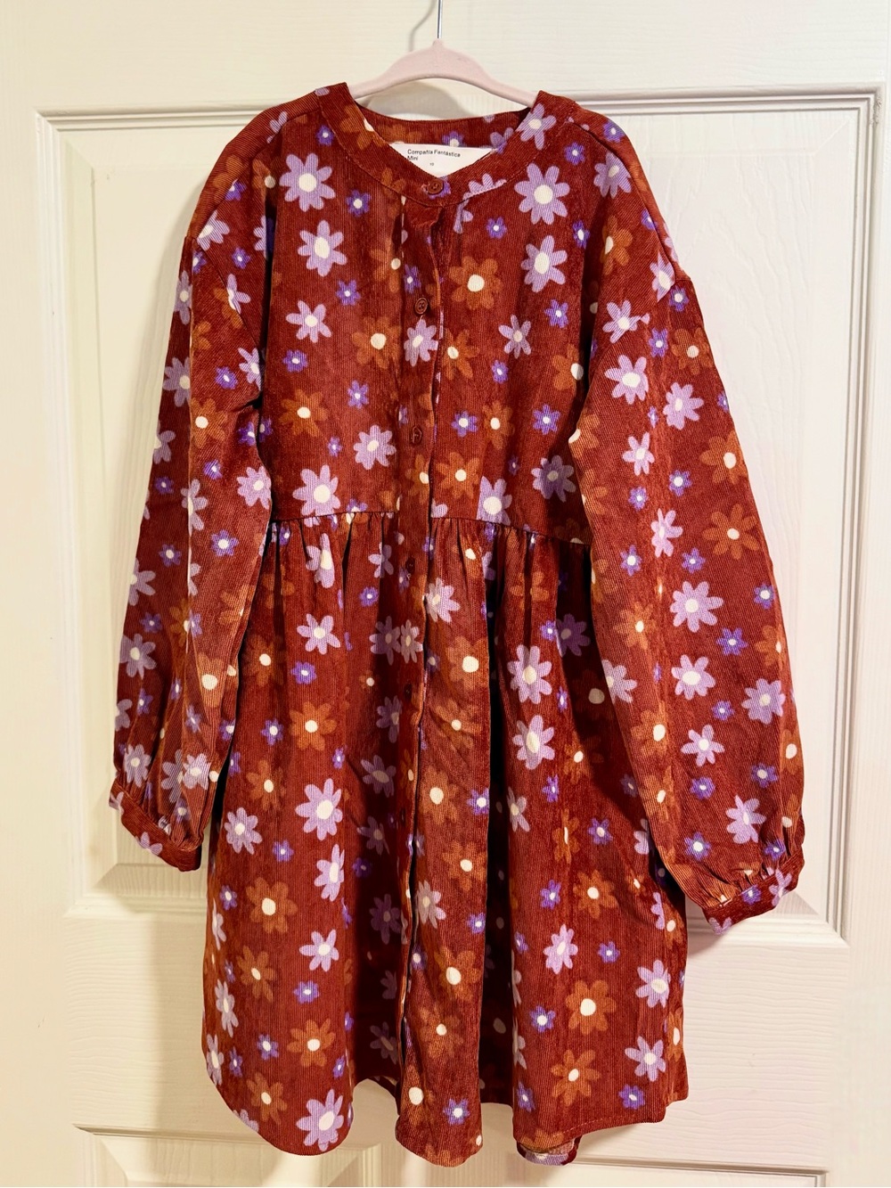 Compañía Fantástica Mini Floral Corduroy Dress Size 10 Rust Orange Retro Mod